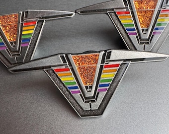 Star Gay 8 Rainbow Glitter Enamel Pin - Antique Silver Finish, 40mm