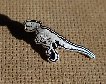 T-Rex dinosaur skeleton pin badge