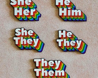 Pronoun Enamel Pin Badge | Rainbow Pride LGBTQ+ Accessories
