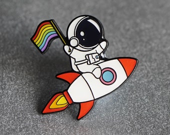 Astronaut Pride spaceship, LGBT pride flag in space enamel pin badge