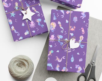 Purple Mermaid Party Patterned Gift Wrap
