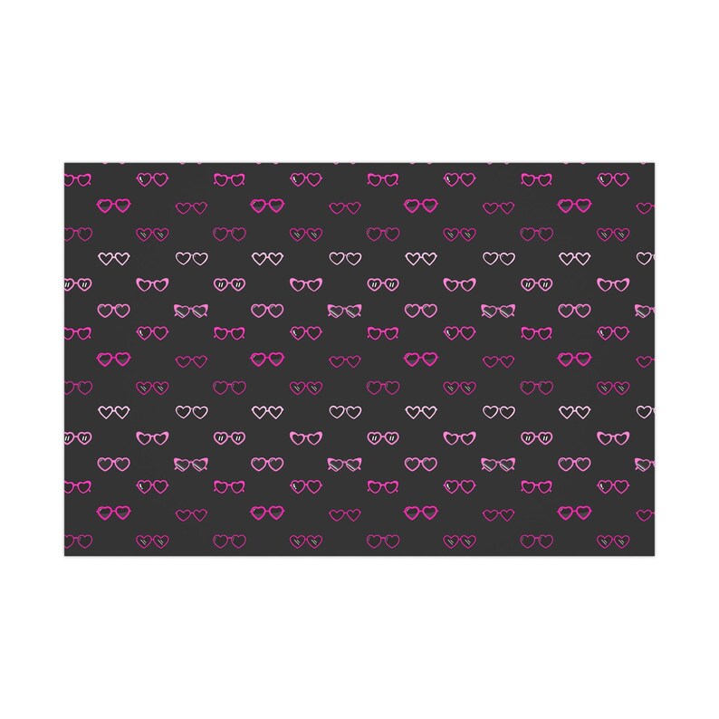 Pink Heart Sunglasses Wrapping Paper, Black Background, Holiday Gift Wrap, Gift Packaging, Present Decoration image 4