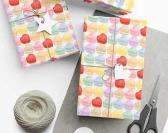 Colorful Heart Macaron Wrapping Paper, Gift Wrap Sheets, Birthday Gift Wrap, Valentine's Day Wrapping, Party Supplies,