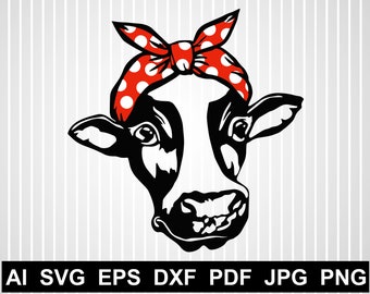 Download Free Cow Head Bandana Svg Cuts File Vector Cow With Bandana Not Etsy SVG Cut Files