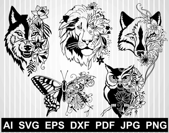 Download Owl Silhouette Svg Floral Lion Svg Butterfly With Flowers Etsy