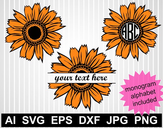 Split Sunflower Svg Sunflower Monogram Svg Sun Svg Flower Svg Etsy