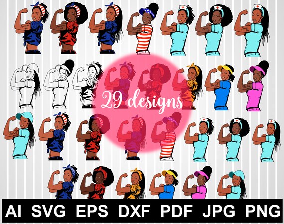 Rosie The Riveter Svg Files For Cricut Afro Girl Silhouette Etsy