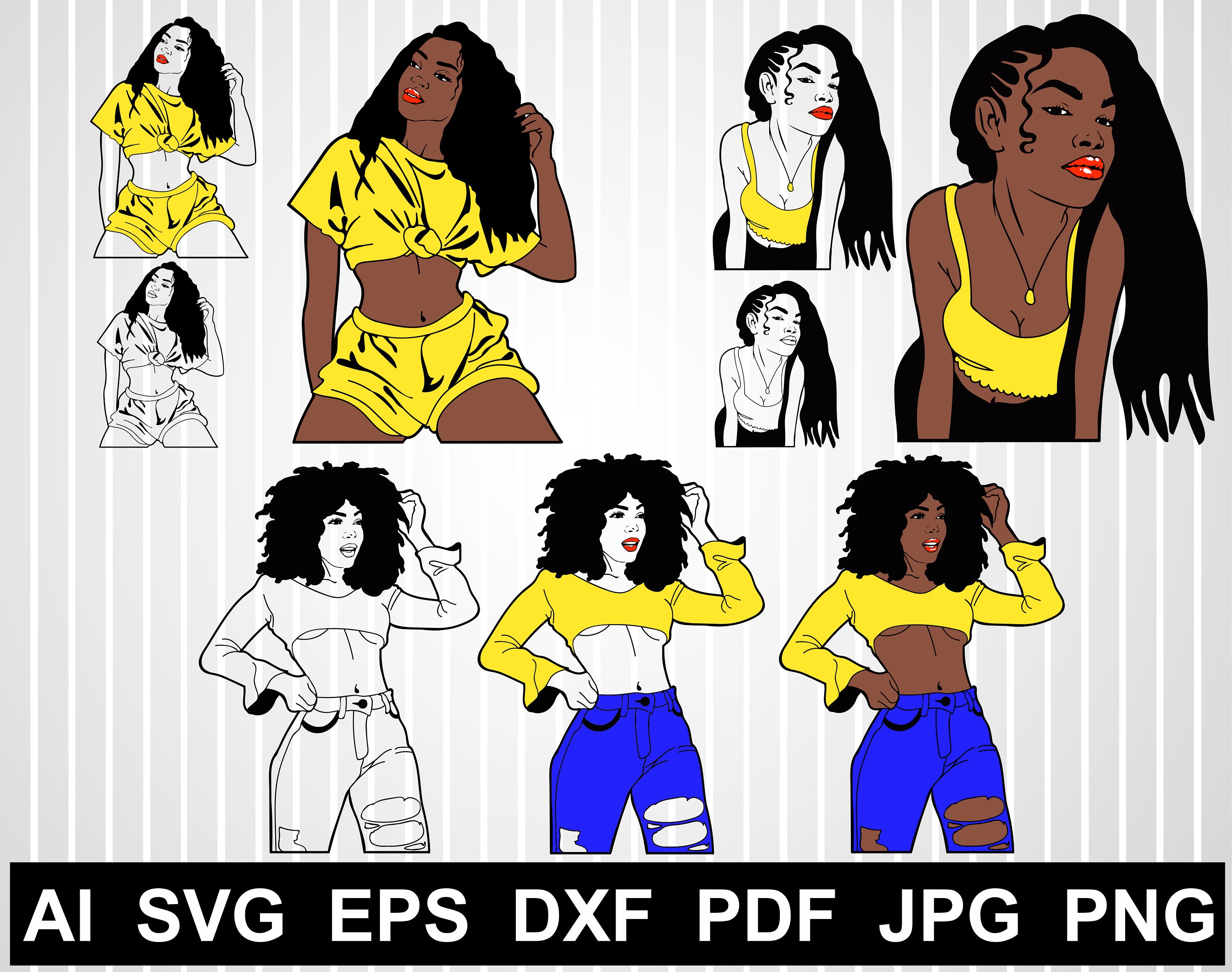 Black Woman Silhouette Cuts Files For Cricut African American Etsy