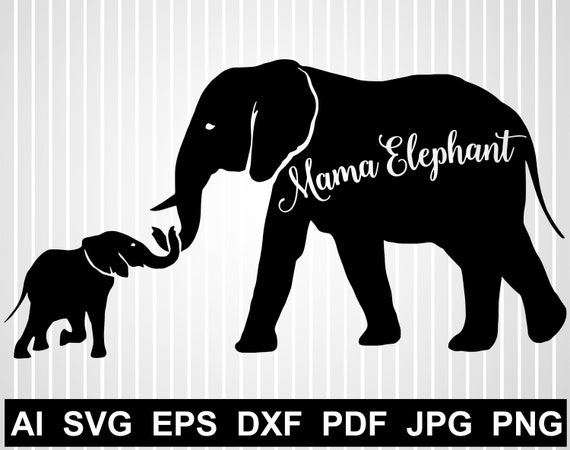 Download Mama Elephant Silhouette Svg Cuts Baby Elephant Clipart Iron Etsy