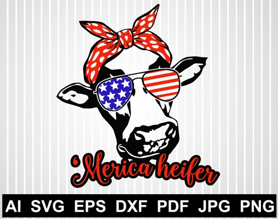 Download Free Cow With Bandana Svg Cuts Merica Silhouette 4th Of July Etsy SVG Cut Files