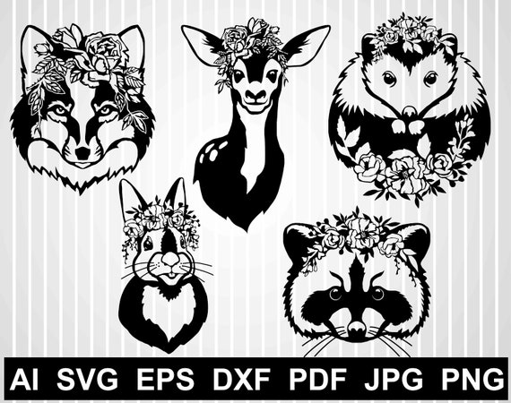Download Floral Deer Svg Files Animal Zentangle Fox Flower Silhouette Etsy