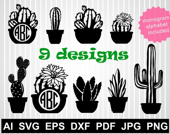 Download Cactus Clipart Svg File For Cutting Cactus Monogram Vector Design Png Template Summer Svg Free Succulent Silhouette Texas Svg Iron On