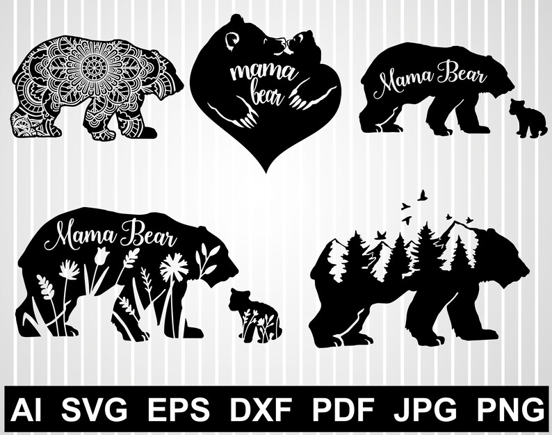 Clip Art Floral Bear Svg Cuts Mama Bear Silhouette Animal Zentangle Vector Design Mandala Family Bear File For Cricut Mountain Range Png Clipart Free Art Collectibles