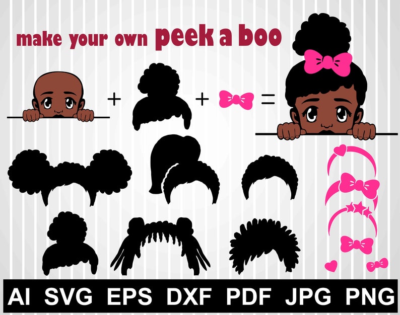 Peek a boo svg vector design bundle Afro girl svg African image 0