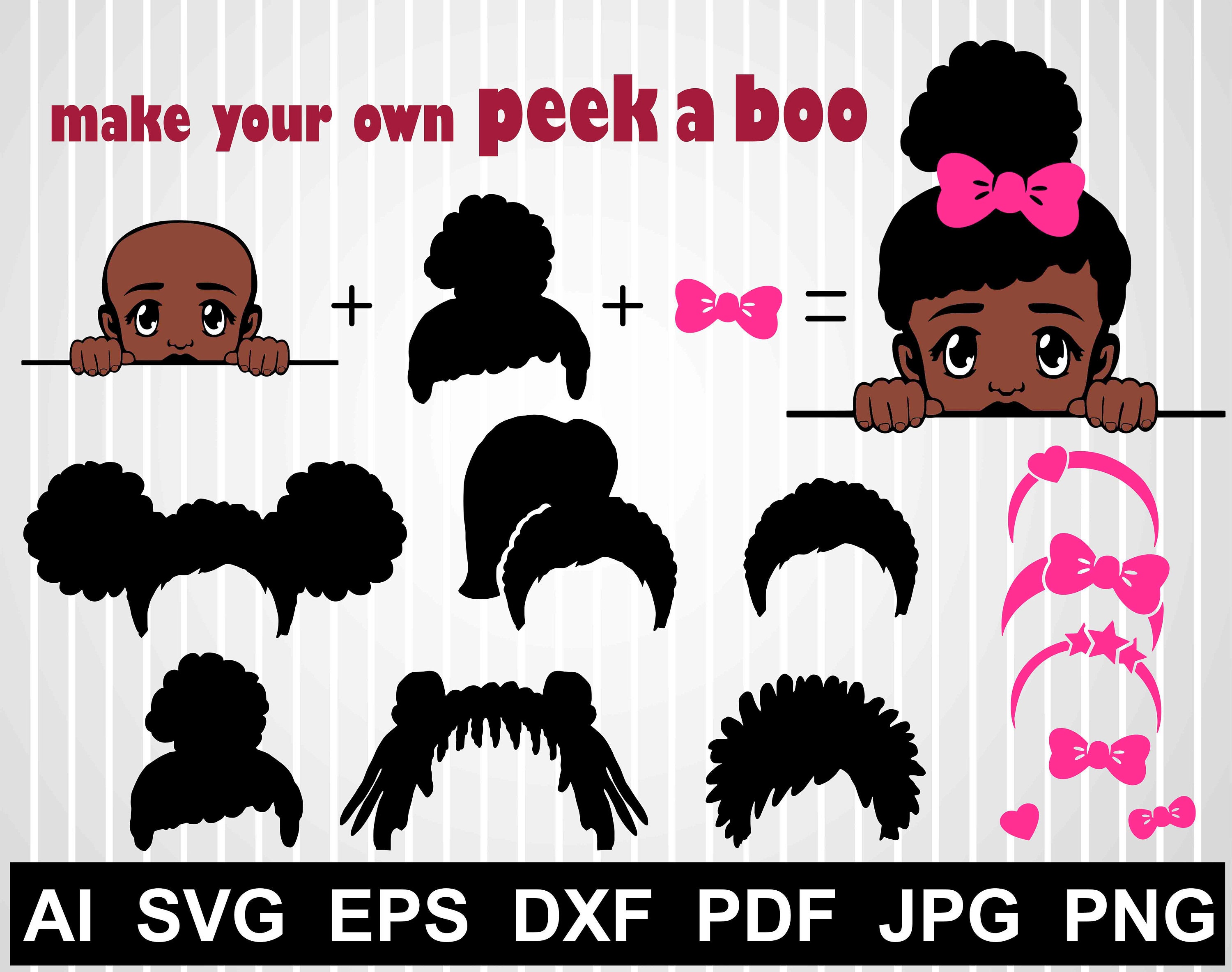 Peek a boo svg vector design bundle Afro girl svg African american cuts f.....