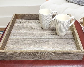 Ottoman Tray Made with Rustic Reclaimed Wood - Large Square Design for Coffee Table - Made in The USA