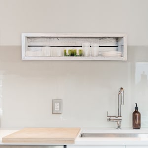 Reclaimed Wood Shadow Box with Wood Backing - Rustic Farmhouse Barnwood Style - Floating Shelves (White, Rectangle)