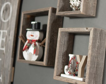 Reclaimed Wood Shadow Box Frames- Rustic Farmhouse Barnwood Style - Floating Shelves - Set of 3
