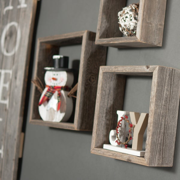 Reclaimed Wood Shadow Box Frames- Rustic Farmhouse Barnwood Style - Floating Shelves - Set of 3