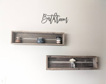 Reclaimed Wood Shadow Box Shelf with Wood Backing- Floating Shelf (Weathered Grey, Rectangle)