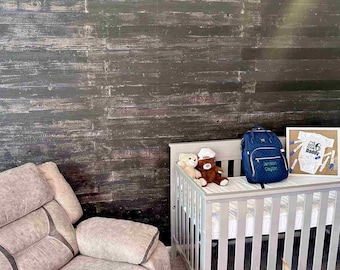 Black Wash Reclaimed Barn Wood Wall Paneling Planks for Accent Wall, Nail up Application