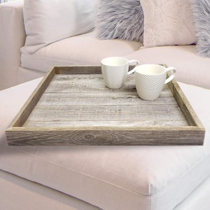 Ottoman Tray Made with Rustic Reclaimed Wood - Large Square Design for Coffee Table - Made in The USA