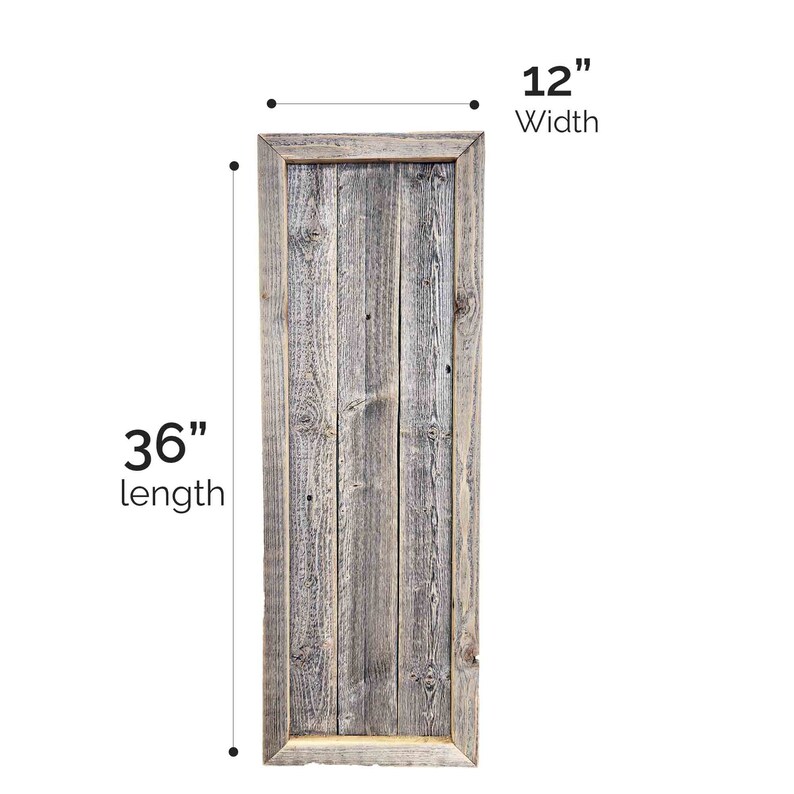 May include: A rustic wood sign with a weathered gray finish. The sign is 36 inches long and 12 inches wide.