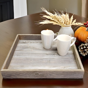 Rustic Reclaimed Wood Ottoman Tray – Large Square Coffee Table Tray