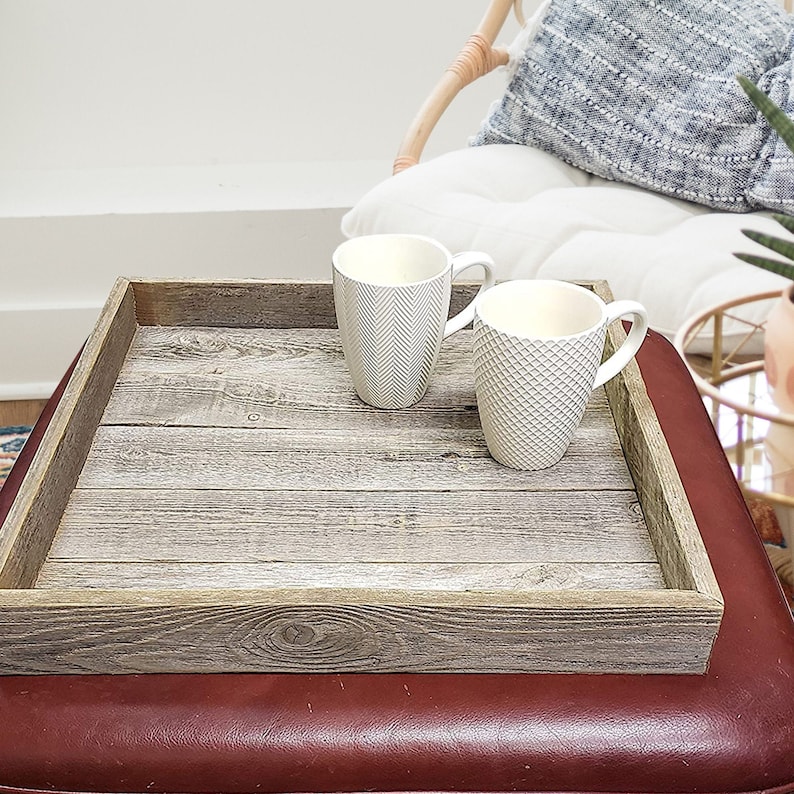 Ottoman Tray Made With Rustic Reclaimed Wood Large Square Etsy