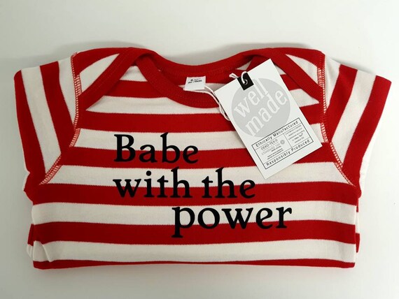 Baby Grow Babe With The Power Red and White Stripe