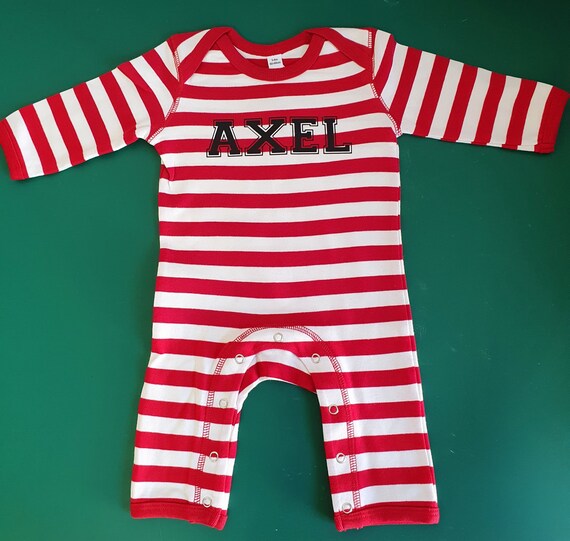 red and white striped sleepsuit