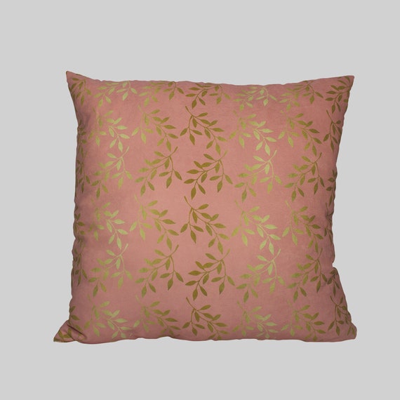 Pink Gold Leaves Pillow | Etsy Pink pillow case | Etsy