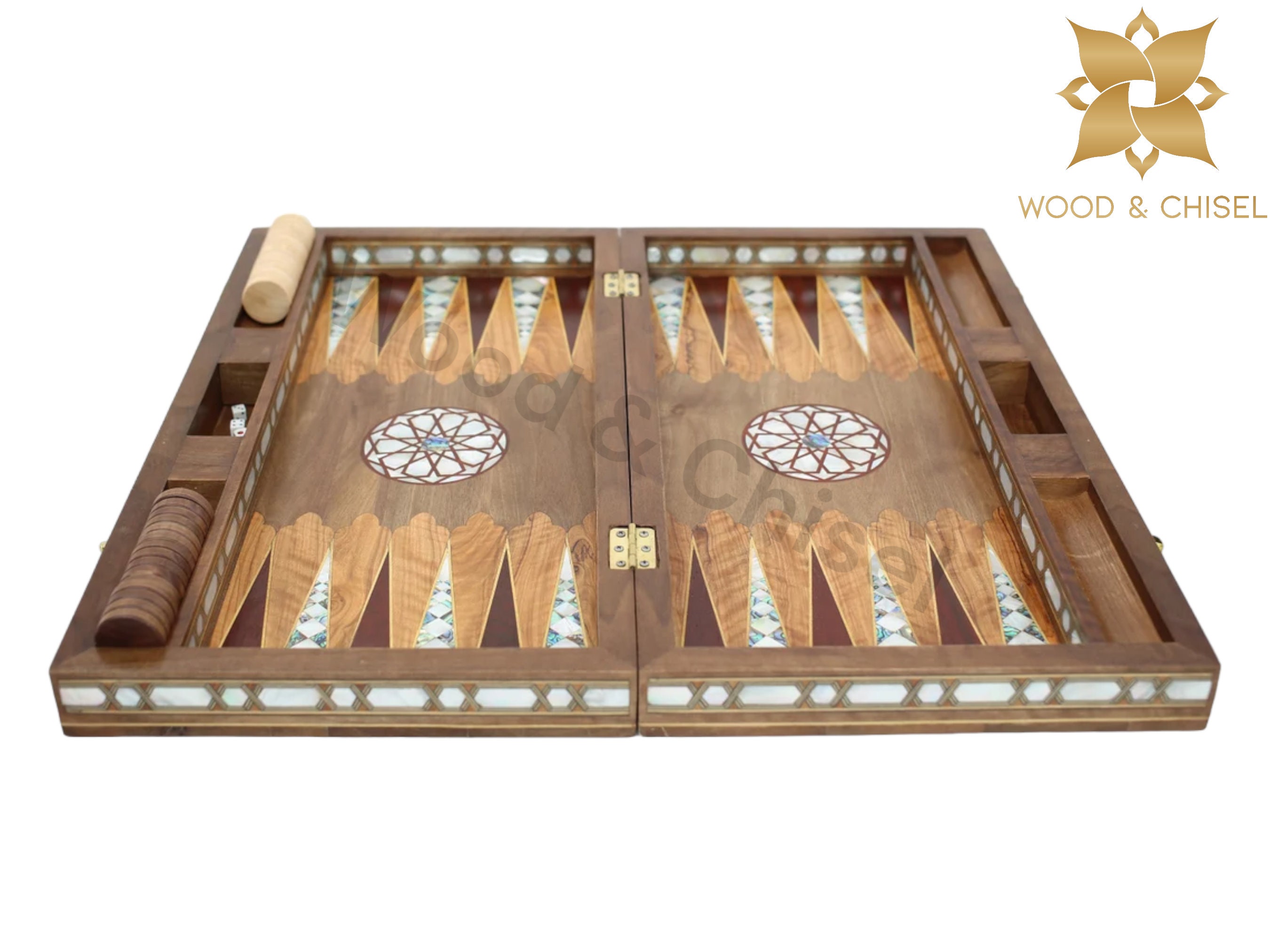 Ensemble de backgammon en bois de wengé fabriqué à la main - Design