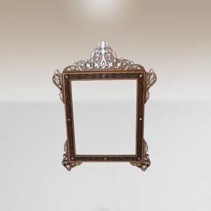 Medium Mother of Pearl Inlaid Frame: Fatimid Carved Mirror & Syrian Marquetry. Oriental Luxury Frame with Distinctive Elegance.
