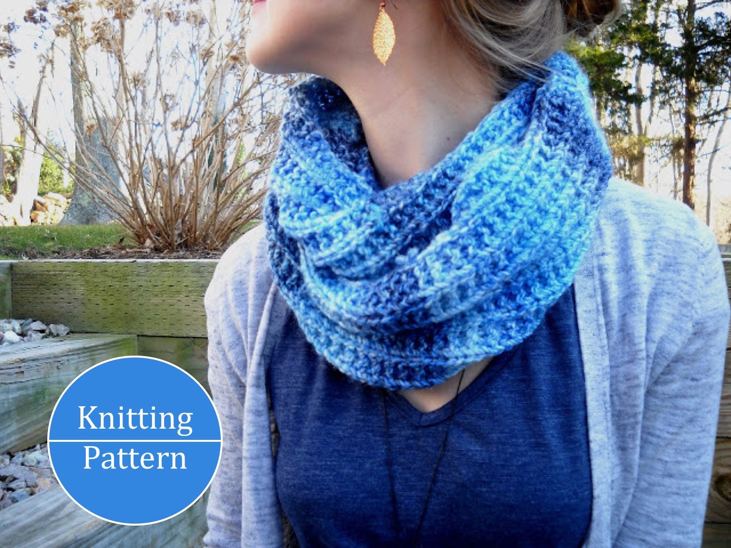 Blues Infinity Scarf Pattern | Chunky Knit Infinity Scarf Pattern - Etsy, image size:1500x1125