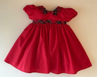 Robe de fête rouge et tartan-Robe bébé-Robe de fête tartan-Robe tartan-Robe filles-Robe nouveau-né-Robe d’anniversaire-Robe enfant en bas âge-Robe d’été