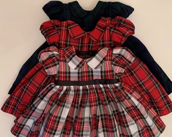 Red Tartan party dress-Baby Dress-Navy Tartan party dress-Tartan dress-Girls dress-Newborn Dress-Birthday Dress-Toddler Dress-Plaid Dress