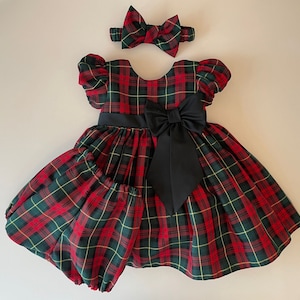 Green & Red Plaid dress set-Baby dress-Plaid dress-Girls dress-Toddler dress-Birthday dress-Plaid Baby-Plaid dress set-Christmas dress set
