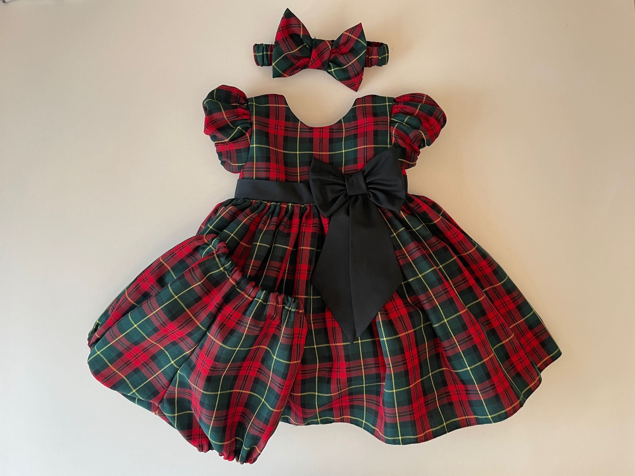Plaid Baby Dress Set: Green & Red Christmas Outfit