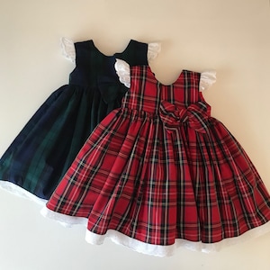 Vestido de fiesta de tartán rojo - Vestido de bebé - Vestido de fiesta de tartán azul marino - Vestido de tartán - Vestido de niña - Vestido de recién nacida - Vestido de cumpleaños - Vestido de niña pequeña - Vestido de verano