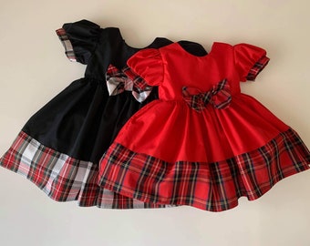 Feestjurk rood en tartan-babyjurk-rode jurk-geruite jurk-meisjesjurk-pasgeboren jurk-verjaardagsjurk-meisjeskleding-peuterjurk-zomerjurk