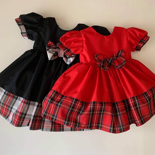 Red & Tartan party dress-Baby Dress-Red dress-Tartan dress-Girls dress-Newborn Dress-Birthday Dress-Girls Clothes-Toddler Dress-Summer Dress