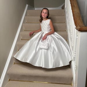 Holy Communion Dress-White Dress-Full Length Dress-Lace Dress-Sparkle Dress-Long Sleeved Dress-Satin Dress-White 1st Communion Dress-Party