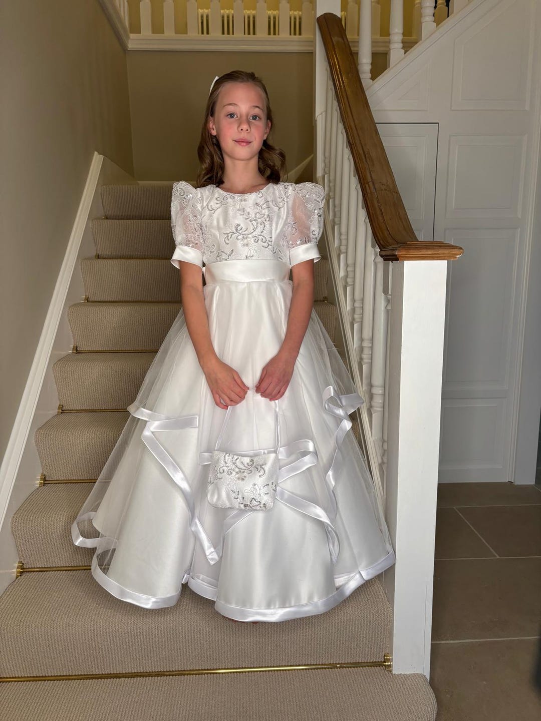 White Halter Dress with Bow Detail - Tea Length Communion Dress main image 1