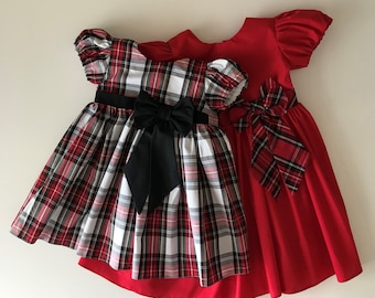 Red & Tartan party dress-Baby dress-Red dress-Tartan dress-Girls dress-Toddler dress-Birthday dress-Plaid Baby-Plaid dress-Christmas dress