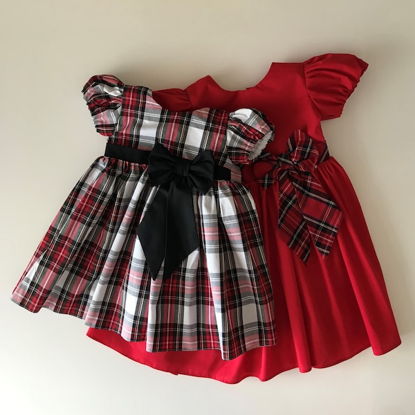 Robe de soirée rouge et tartan-Robe bébé-Robe rouge-Robe tartan-Robe pour fille-Robe pour tout-petit-Robe d'anniversaire-Bébé écossais-Robe à carreaux-Robe de Noël