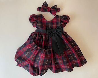 Ensemble robe à carreaux marrons-Ensemble robe pour bébé-Robe à carreaux-Robe pour fille-Robe pour tout-petit-Robe d'anniversaire-Ensemble robe à carreaux pour bébé-Robe de Noël