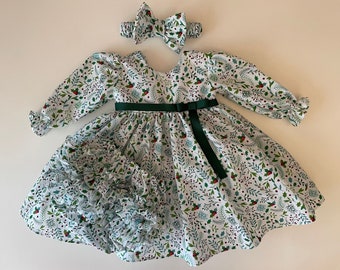 Robe de Noël-Robe pour fille-Robe pour bébé-Robe à manches longues-Ensemble de robe de Noël-Robe pour tout-petit-Robe blanche-Robe verte-Robe de soirée-Robe en coton