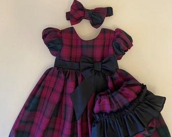 Lindsay tartan party dress-Baby dress-Plaid dress-Tartan dress-Girls dress-Toddler dress-Birthday dress-Plaid Baby-Plaid Christmas dress set