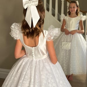 Holy Communion Dress-White Dress-Full Length Dress-Lace Dress-Sparkle Dress-Long Sleeved Dress-Satin Dress-White 1st Communion Dress-Party